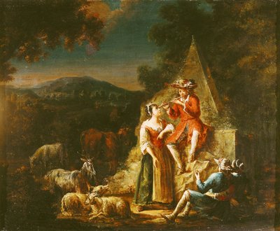 Shepherd Playing a Flute by French School